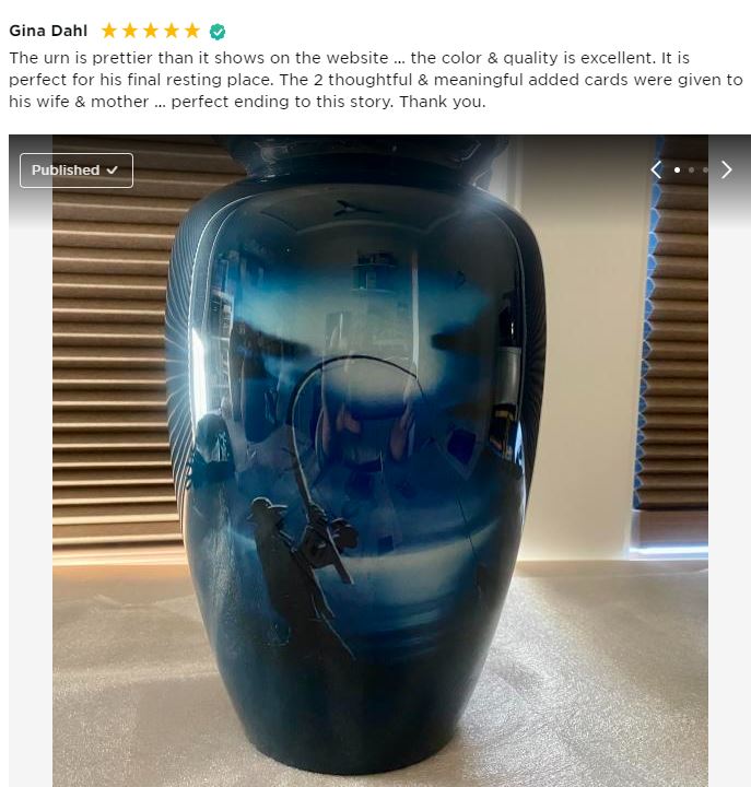 Fisherman Silhouette Medium or Adult Cremation Urn - Tribute Wreath™ - Pro Personalization - Burial Vault Option