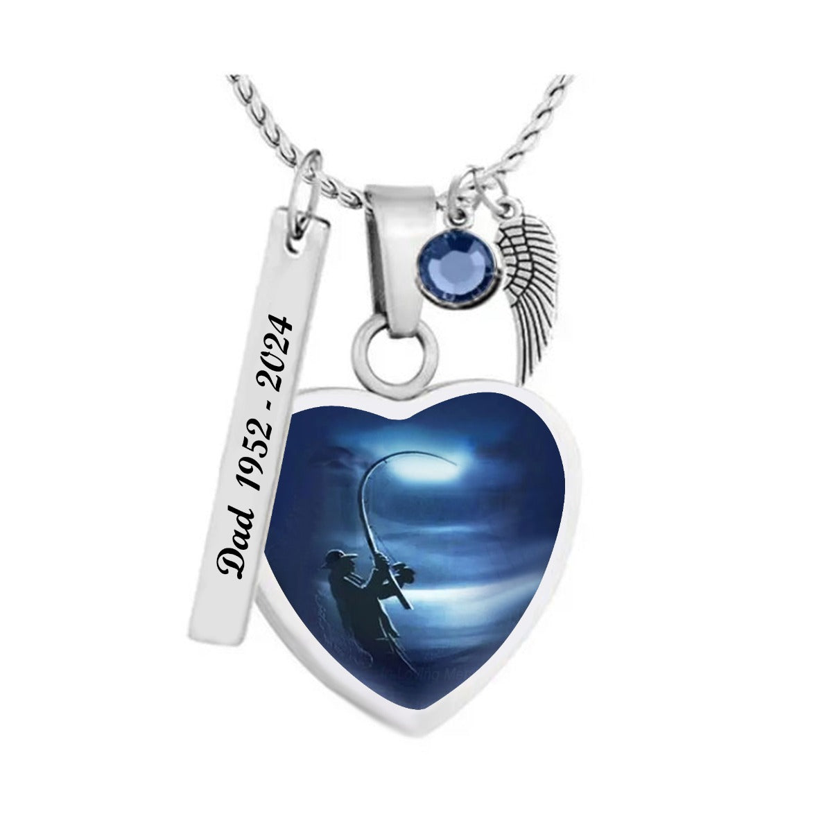 Fisherman Silhouette Heart Jewelry Urn - Love Charms® Option