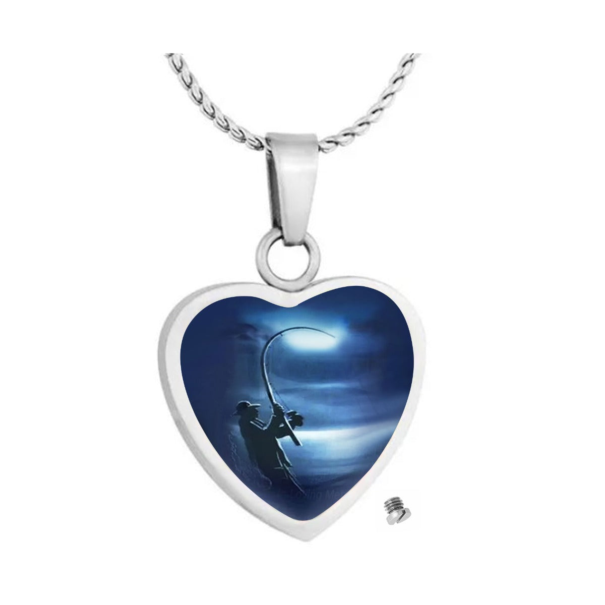 Fisherman Silhouette Heart Jewelry Urn - Love Charms® Option