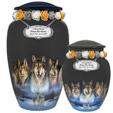 Five Wolves Moon Medium or Adult Cremation Urn - Tribute Wreath™ - Pro Personalization - Burial Vault Option 