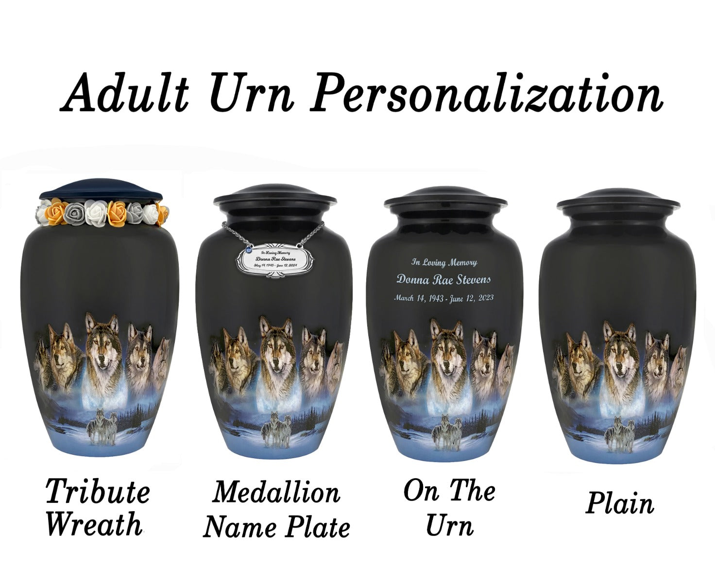 Free Cremation Adult Urn - Shipping Fee Required - Choose Urn Engraving - Tribute Wreath Option 