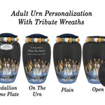 Five Wolves Moon Medium or Adult Cremation Urn - Tribute Wreath™ - Pro Personalization - Burial Vault Option 