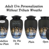 Five Wolves Moon Medium or Adult Cremation Urn - Tribute Wreath™ - Pro Personalization - Burial Vault Option 