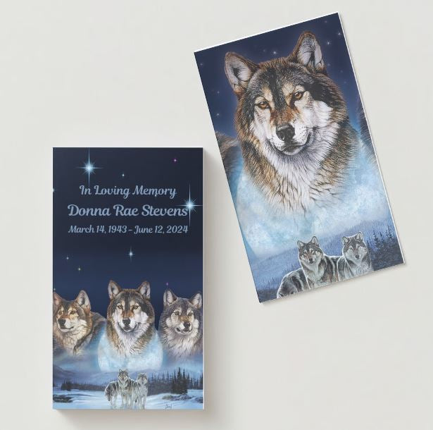 Five Wolves Moon Memorial Cards - Funeral  Cards - Celebration of Life Cards