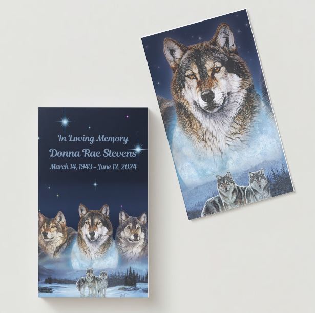 Five Wolves Moon Memorial Cards - Funeral  Cards - Celebration of Life Cards