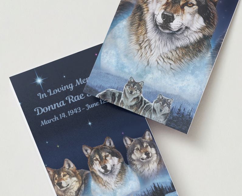 Five Wolves Moon Memorial Cards - Funeral  Cards - Celebration of Life Cards