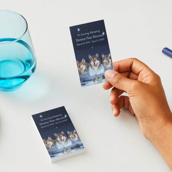 Five Wolves Moon Memorial Cards - Funeral  Cards - Celebration of Life Cards