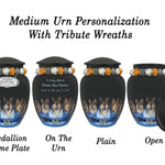 Five Wolves Moon Medium or Adult Cremation Urn - Tribute Wreath™ - Pro Personalization - Burial Vault Option 