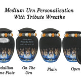 Five Wolves Moon Medium or Adult Cremation Urn - Tribute Wreath™ - Pro Personalization - Burial Vault Option 