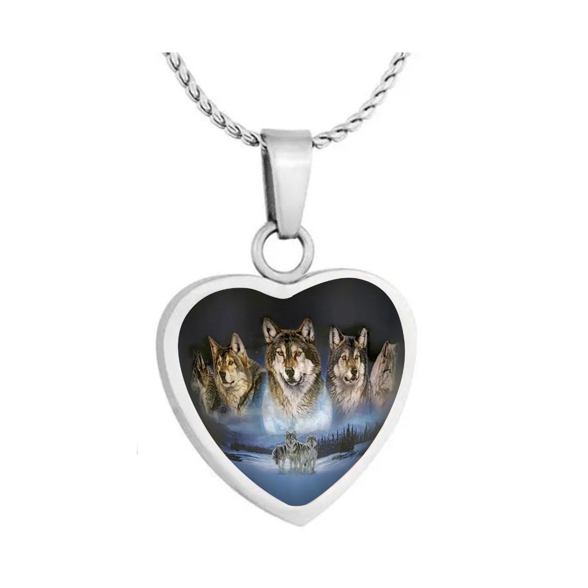 Five Wolves Heart Jewelry Urn - Love Charms® Option