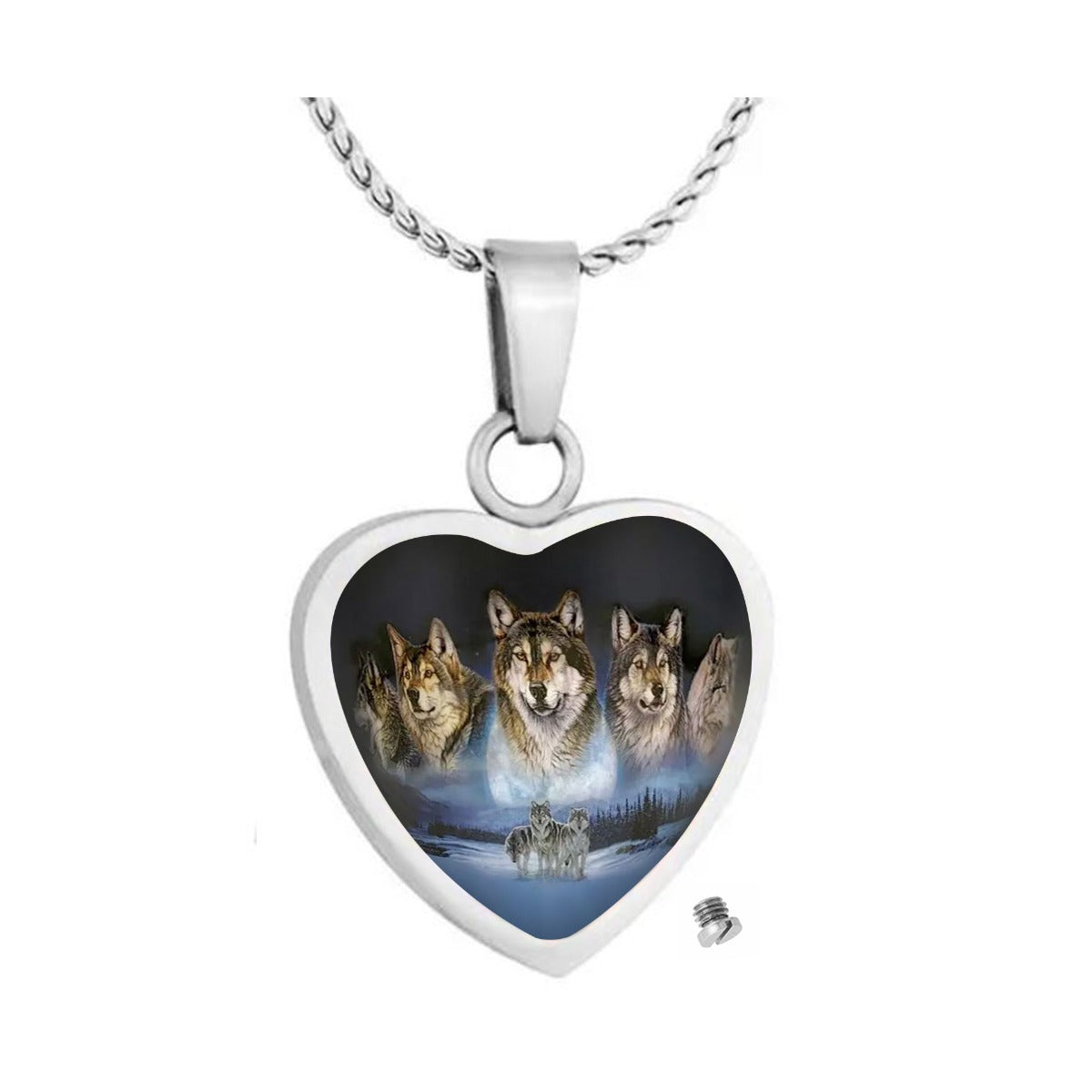 Five Wolves Heart Jewelry Urn - Love Charms® Option