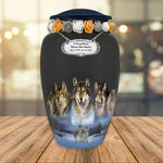 Five Wolves Moon Medium or Adult Cremation Urn - Tribute Wreath™ - Pro Personalization - Burial Vault Option 