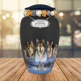 Five Wolves Moon Medium or Adult Cremation Urn - Tribute Wreath™ - Pro Personalization - Burial Vault Option 