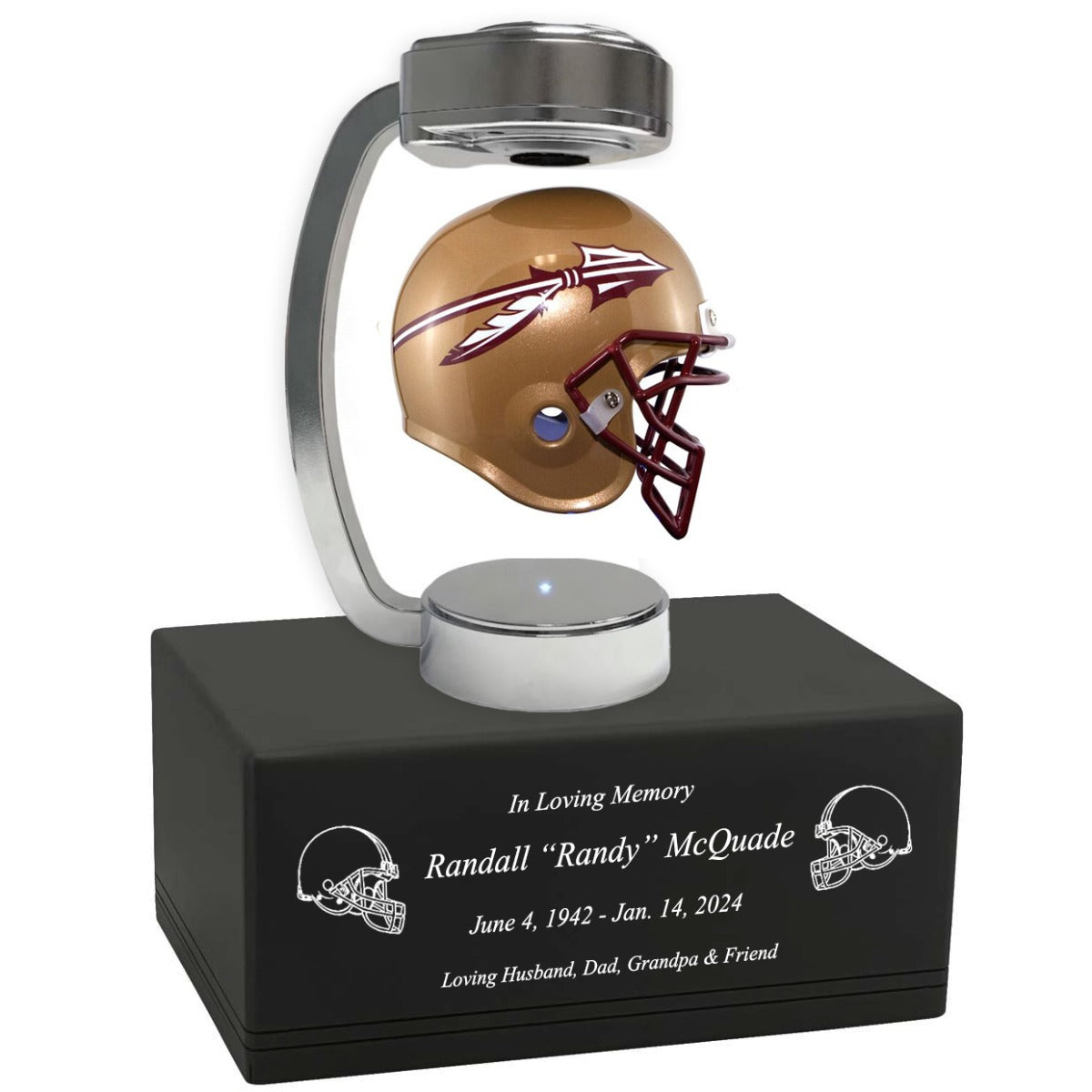 Football Adult or Medium Cremation Urn & Florida State Seminoles Hover Helmet Décor - Free Engraving