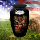 Buck USA Flag Deer Medium or Adult Cremation Urn - Tribute Wreath™ - Pro Personalization - Burial Vault Option