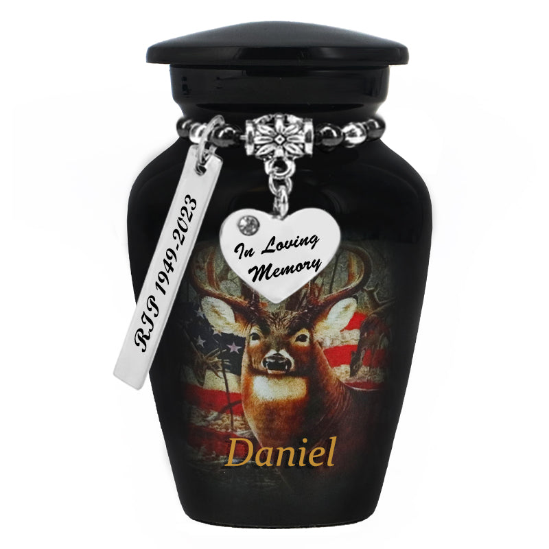Buck USA Flag Deer Mini Urn - Love Charms® Option