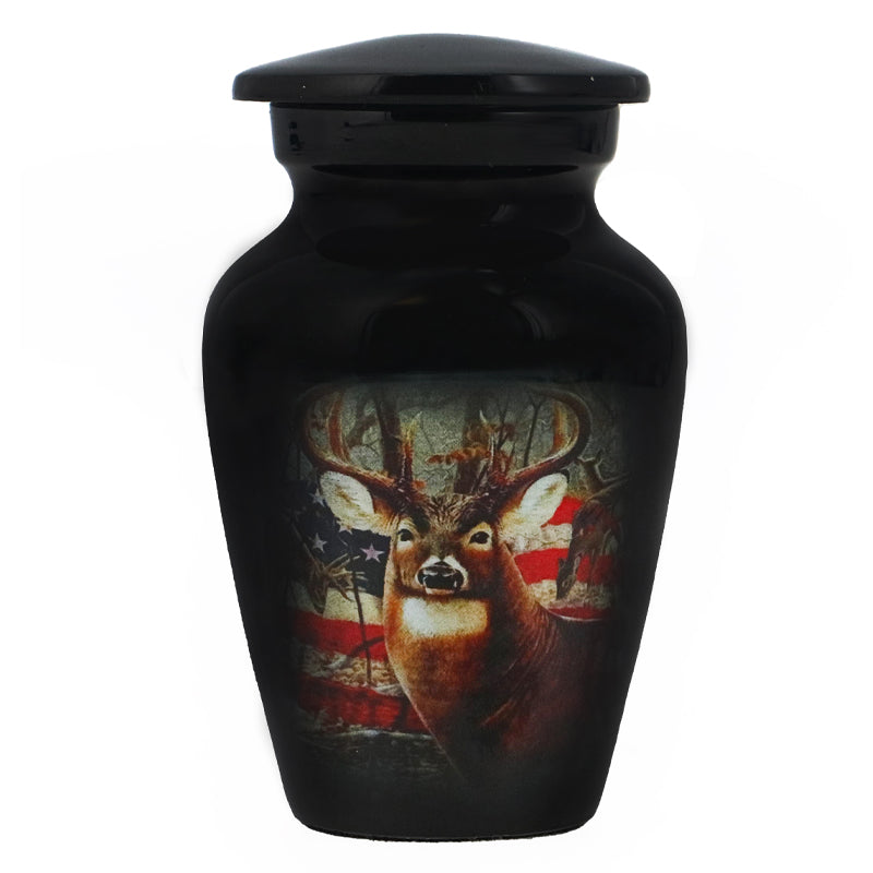 Buck USA Flag Deer Mini Urn - Love Charms® Option