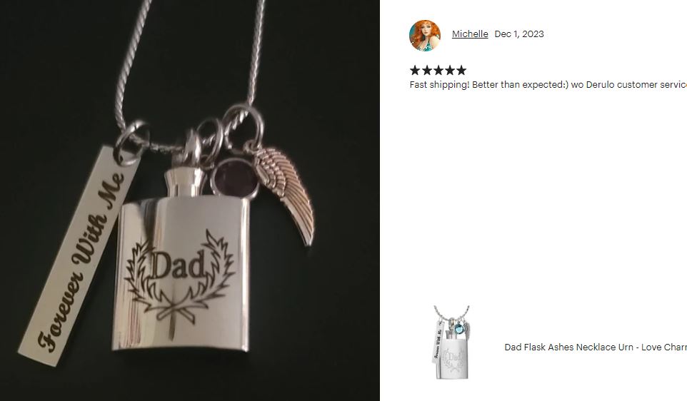 Dad Flask Ashes Necklace Urn - Love Charms™ Option