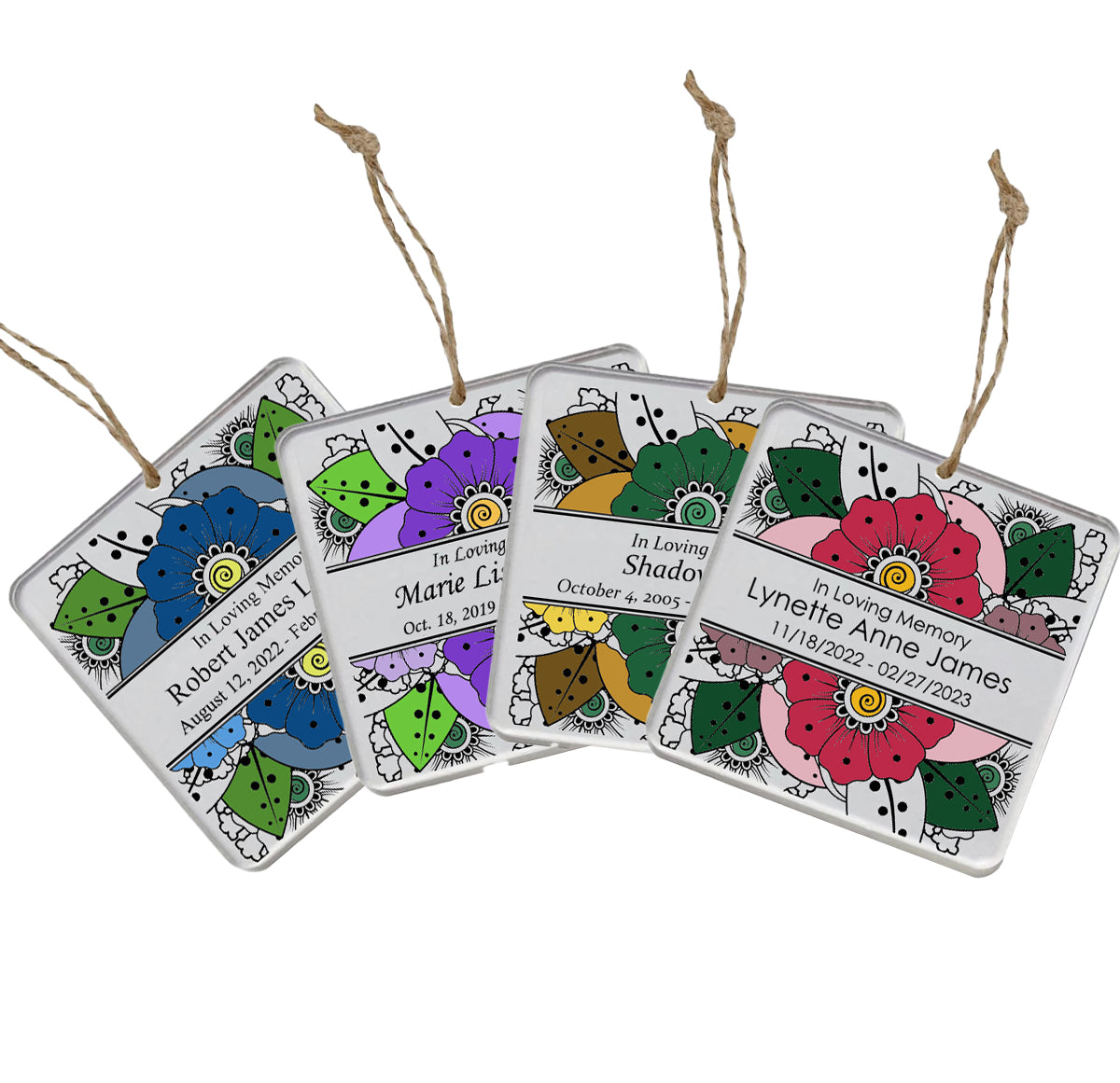 Flowers Memorial Ornament - 3 Lines of Personalization