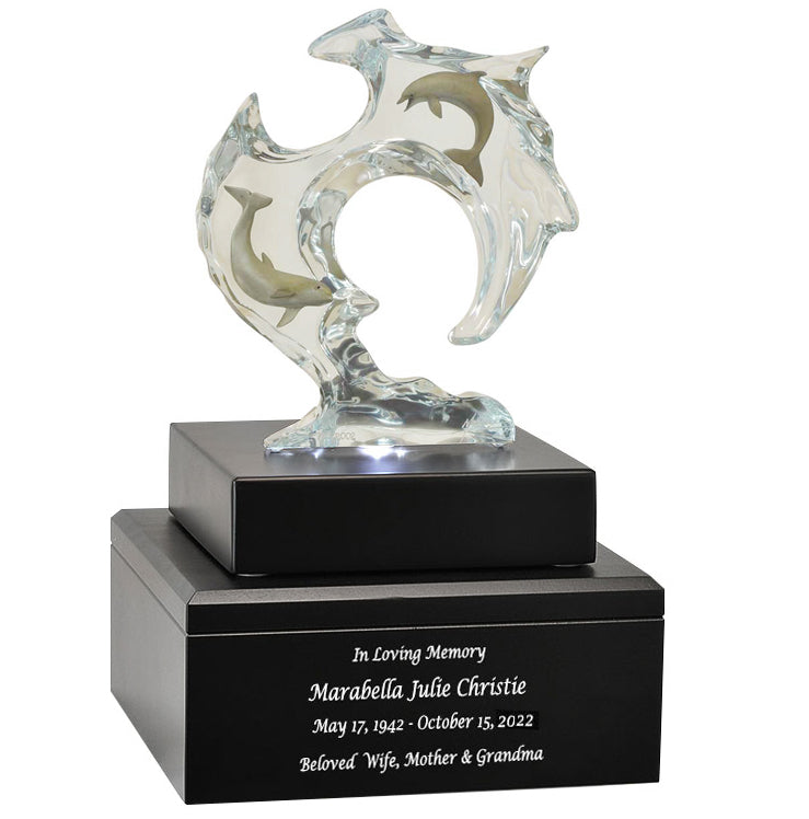 Circle of Love Dolphin Lucite Art Cremation Urn - Handmade Wooden Adult Urn