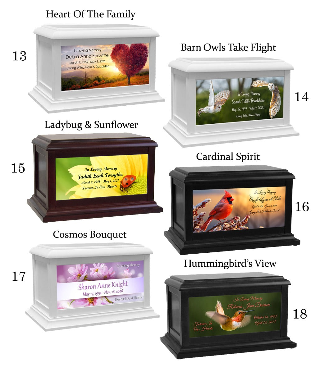 Spring Flowers, Birds & Bugs Adult or Medium Wood Keep The Memory® Cremation Urn 