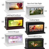 Spring Flowers, Birds & Bugs Adult or Medium Wood Keep The Memory® Cremation Urn 