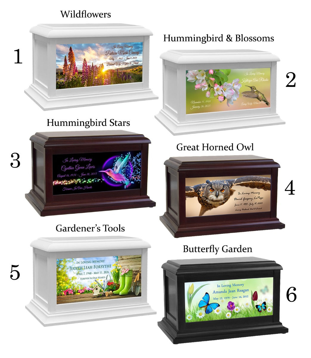 Spring Flowers, Birds & Bugs Adult or Medium Wood Keep The Memory® Cremation Urn 