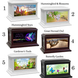 Spring Flowers, Birds & Bugs Adult or Medium Wood Keep The Memory® Cremation Urn 