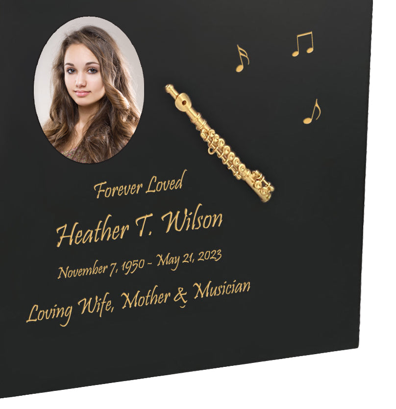 Flute Wood Adult Cremation Urn - Miniature Flute - Photo Option