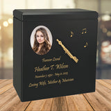 Flute Wood Adult Cremation Urn - Miniature Flute - Photo Option
