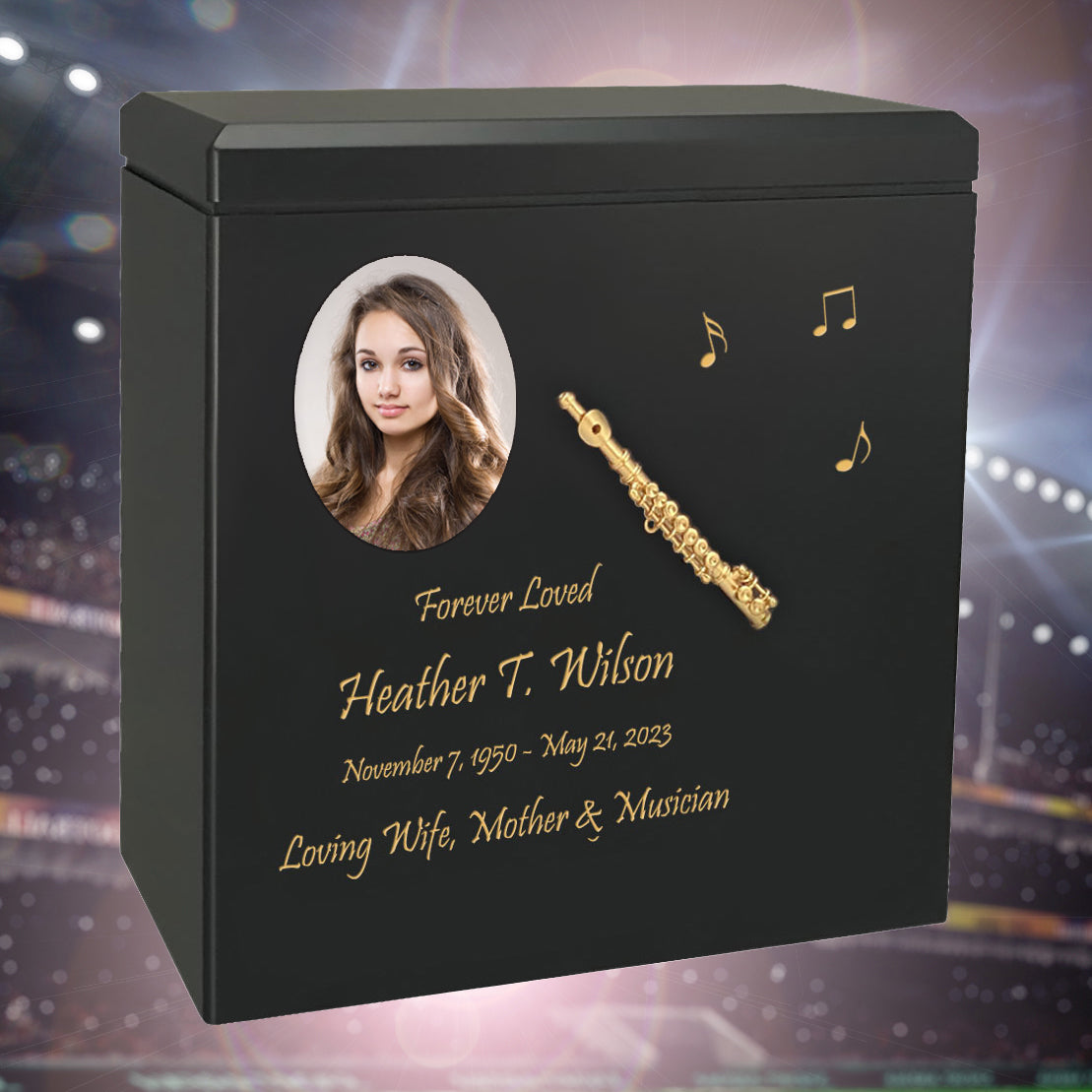 Flute Wood Adult Cremation Urn - Miniature Flute - Photo Option