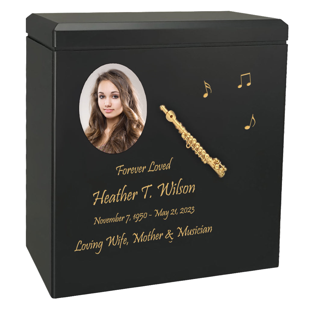 Flute Wood Adult Cremation Urn - Miniature Flute - Photo Option