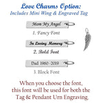 Copper Slender Cylinder Cremation Jewelry Urn - Love Charms Option
