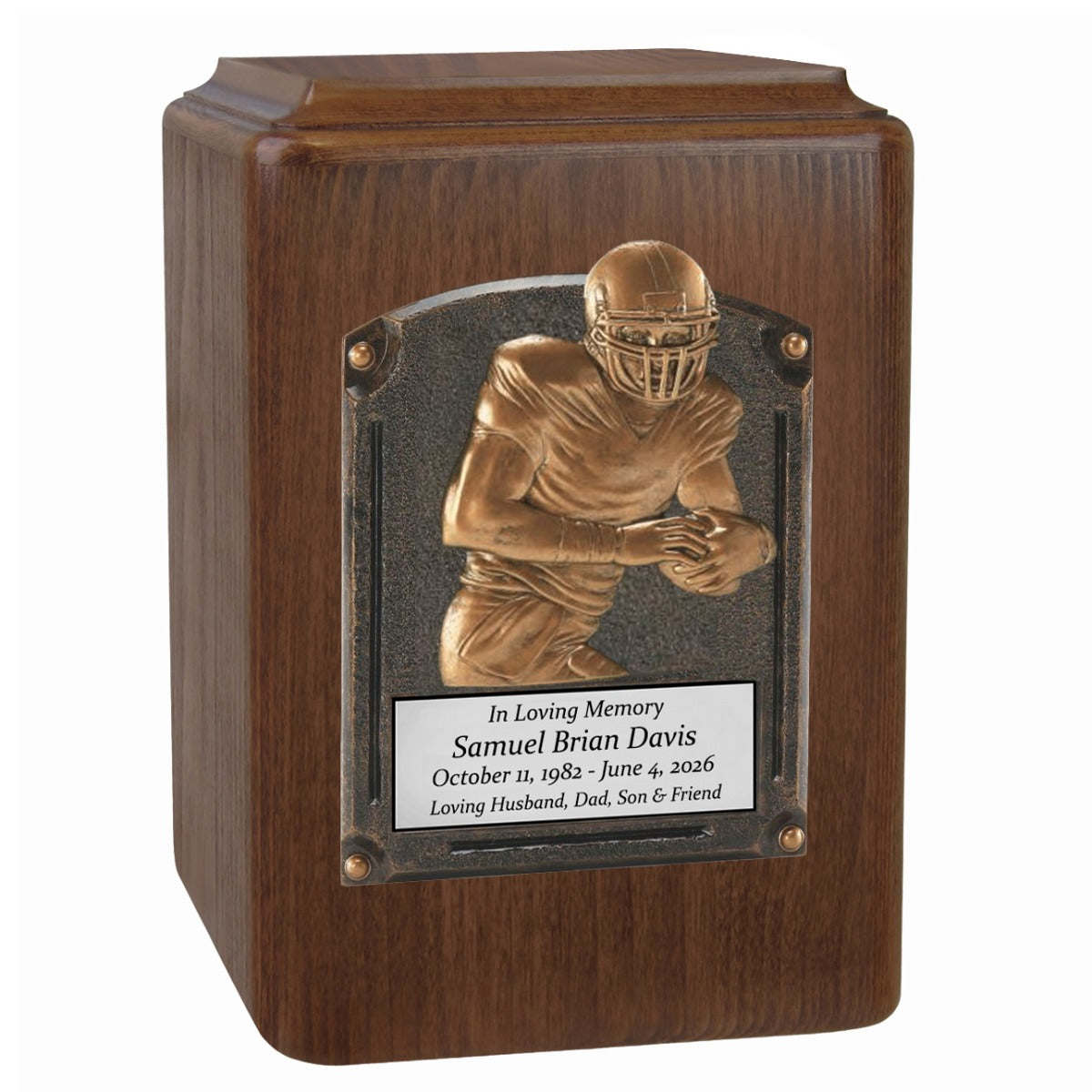 Major Sports & Fire Fighter Plaque Adult Wood Cremation Urns - Free Engraving