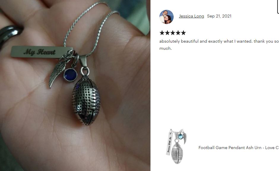 Football Game Pendant Ash Urn - Love Charms™ Option