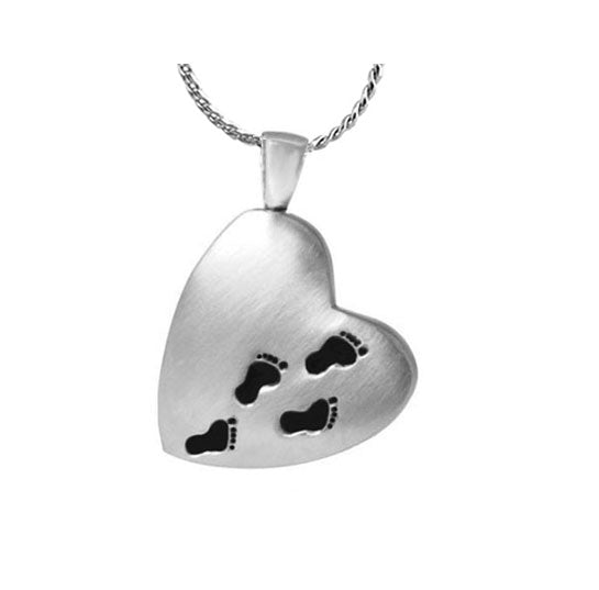 Pewter Footprints Across My Heart Pendant Urn - Love Charms Option