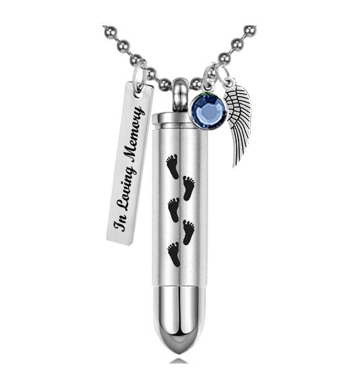 Footprints Bullet Pendant Urn - Love Charms Option