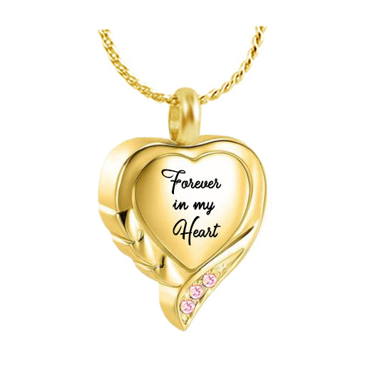 Forever Pink Blush Heart Gold Cremation Jewelry Urn - Love Charms® Option
