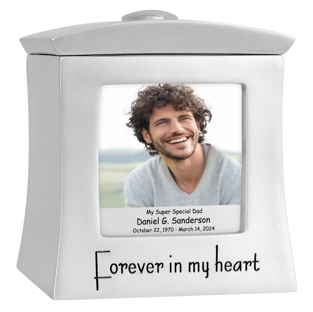 Mom or Dad Photo Forever In My Heart Keepsake Urn - Professional Engraving Option