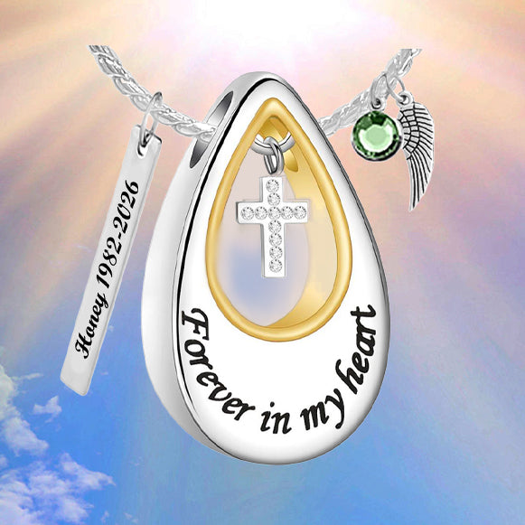 Forever In My Heart Teardrop Cross Jewelry Pendant Urn - Love Charms® Option