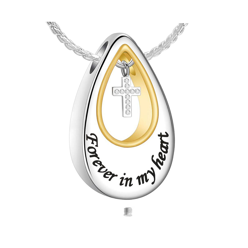 Forever In My Heart Teardrop Cross Jewelry Pendant Urn - Love Charms® Option