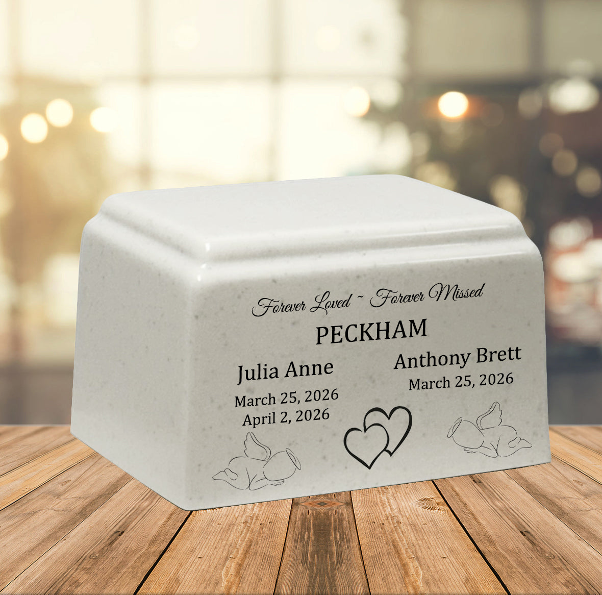 Forever Loved Twins Cultured Marble Cream Baby Urn - Free Engraving