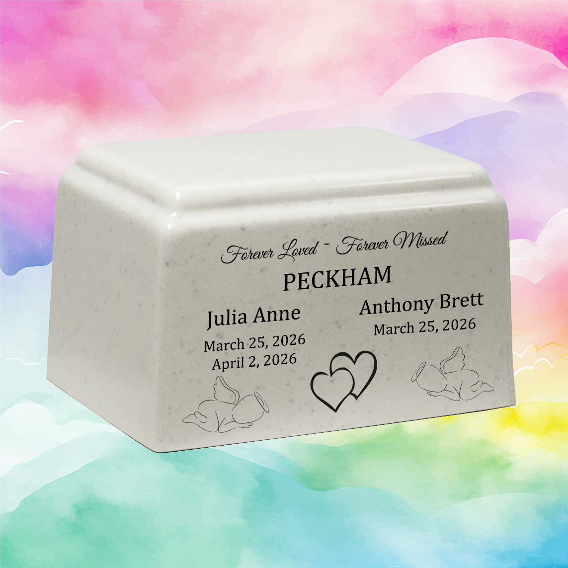 Forever Loved Twins Cultured Marble Cream Baby Urn - Free Engraving