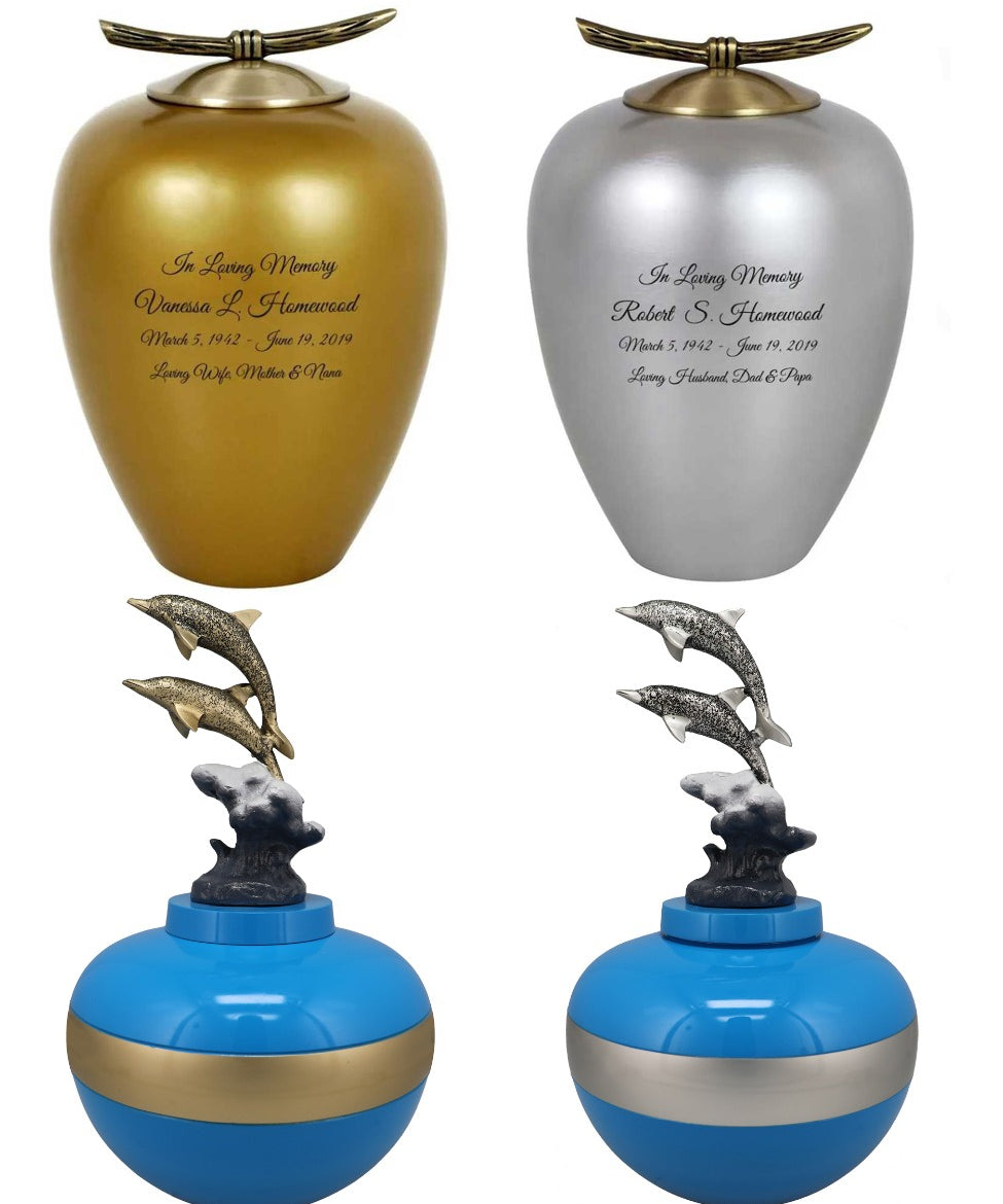 Free Cremation Adult Urns - Shipping Fee Required - Choose Engraving - Burial Vault Option 
