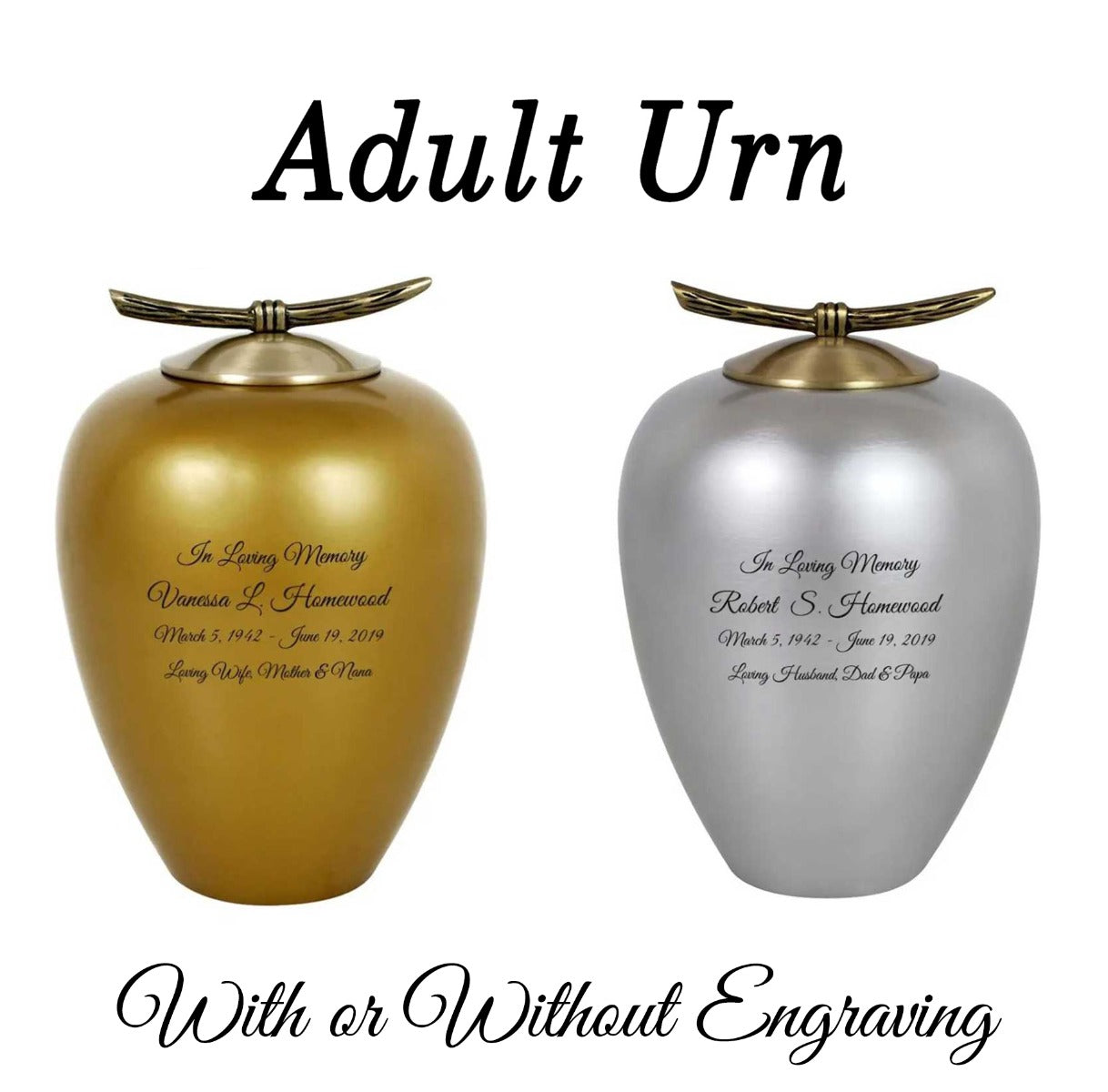 Free Cremation Adult Urns - Shipping Fee Required - Choose Engraving - Burial Vault Option 
