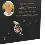 French Horn Wood Adult Cremation Urn - Miniature French Horn - Photo Option