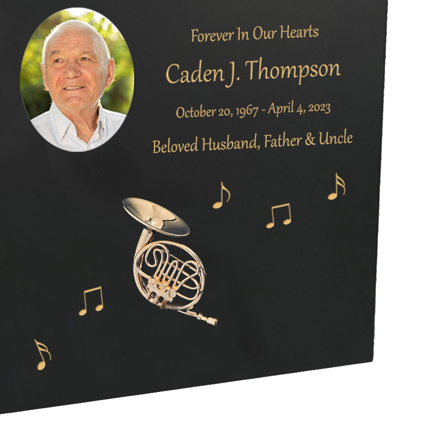 French Horn Wood Adult Cremation Urn - Miniature French Horn - Photo Option