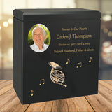 French Horn Wood Adult Cremation Urn - Miniature French Horn - Photo Option