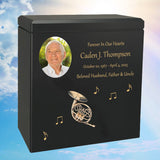 French Horn Wood Adult Cremation Urn - Miniature French Horn - Photo Option