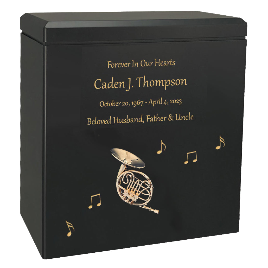 French Horn Wood Adult Cremation Urn - Miniature French Horn - Photo Option